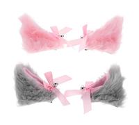VANZACK 4 Pezzi Clip Orecchie Gatto Pelose con Campanellino Accessori Plush per Cosplay Lolita e Halloween Grigio Rosa Rosa Leggere e Versatili per Feste e Quotidiano