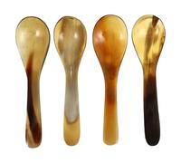 VANZACK 4 pezzi Unici cucchiai in corno di bue per caffè dessert e minestra design naturale e fatto a mano per tè spezie e condimenti come regalo elegante