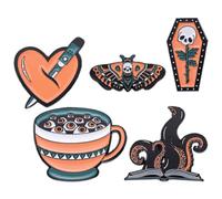 VANZACK 5 Pezzi Spilla Halloween a Forma di Cuore e Farfalla in Lega | Design Creativo Teschio, Fiamme, Sarcofago e Tazza, Adatta per Outfit Quotidiani e Feste