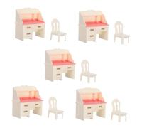 VANZACK 5 Set Miniature Mobili da Ufficio per Casa delle Bambole Tavolo e Sedia Miniatura Sicuri per Accessori Leggeri e Facili da Trasportare per Decorazione e Giochi Creativi