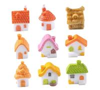 VANZACK 9 Miniature Thatched House Figurines in Resin Realistic Chimney Design Small Lightweight Fairy Garden Decor For DIY Micro Landscape Terrariums Bonsai And Plant Pots