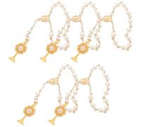 VANZACK Braccialetto Rosario per Battesimo da 5 Pezzi Ciondolo Croce Dorato Braccialetti di Perline Cristiane per Feste e Bomboniere Gioielli Religiosi per Ragazze e Donne in Occasioni
