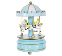 VANZACK Carillon a Carica Automatica a Giostra con Cavalli Azzurri Decorazione Natalizia da Tavolo e Stufa Statuina Musicale Rotante con Melodia Castello Celeste per Regalo di