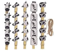 VANZACK Fermagli per Foto in Legno a Forma di Mucca con Corda Set da 50 Pezzi 5 Confezioni da 10 Clip Sospese Artigianali per Decorazioni Collage e Promemoria per Casa e Feste