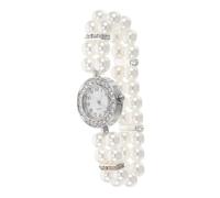 VANZACK Orologio Donna con Bracciale Elastico Doppio Strato di Perle Bianche in Lega e Plastica Design Elegante Vintage per Feste di Natale