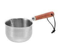 VANZACK Pentolino Latte Mini in Acciaio 304 con Manico in Legno Scaldaburro e Misurino Integrato Resistente ad Alte Temperature per Zuppe Porridge e Cibi