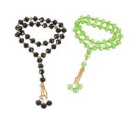 VANZACK Rosario Musulmano Tasbih 33 Perline in Vetro Nero e Verde Perline di Preghiera Islamica da Viaggio e Casa Collana Spirituale Tasbeeh per Conteggio Preghiere Ramadan Set 2 Pezzi