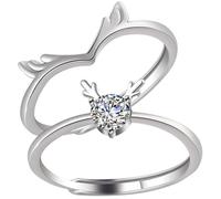 VANZACK Set 1 Paio Anelli per Coppie Corna di Cervo Regolabili in Argento, Anelli di Fidanzamento per Innamorati per Festa degli Innamorati, Gioielli Leggeri e Resistenti per Uomo e Donna