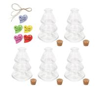 VANZACK Set 5 Bottiglie dei Desideri in Vetro Tappo Sughero Barattoli Decorativi Trasparenti a Forma di Albero di Pino Bottiglie Portaoggetti per Messaggi e Decorazioni Fai da Te