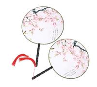 VANZACK Ventaglio in Stile Cinese Vintage Rotondo 2 Pezzi in Seta Fatto a Mano Nappa per Danza e Spettacoli Culturali, Decorazione Tradizionale e Collezione per Appassionate di Cultura