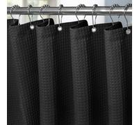 VANZAVANZU Tenda da Doccia in Tessuto Waffle Con Ganci in Metallo - Resistente All'acqua per Bagno e Vasca - 182 x 182 cm (Nero)