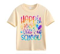 vaolkwsacz 100th Day of School Celebration for Girls and Boys Kids T-Shirt Fun Colorful Numbers Black T Shirt, beige., 8-9 Jahre
