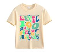 vaolkwsacz 100th Day of School Celebration for Girls and Boys Kids T-Shirt Fun Colorful Numbers Girl Shirt Dress, beige., 4-5 Jahre