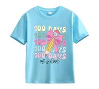 vaolkwsacz 100th Day of School Celebration for Girls and Boys Kids T Shirts Fun Colorful Numbers 1 Shirt Girl, Celeste., 6-7 Jahre