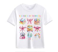 vaolkwsacz 100th Day of School Celebration for Girls and Boys Kids T Shirts Fun Colorful Numbers Larges Damen, bianco, 6-7 Jahre