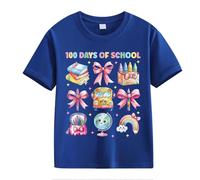 vaolkwsacz 100th Day of School Celebration for Girls and Boys Kids T Shirts Fun Colorful Numbers Larges Damen, Blu scuro, 2-3 Jahre