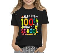 vaolkwsacz 100th Day of School Celebration for Girls and Boys Kids T Shirts Fun Colorful Numbers Toy Truck Football Basketball Bianco Camicette da ragazza, Nero , 8-9 Jahre