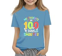 vaolkwsacz 100th Day of School Celebration for Girls and Boys Kids T Shirts Fun Colorful Numbers Toy Maglietta a maniche lunghe, Azzurro, 8-9 Jahre