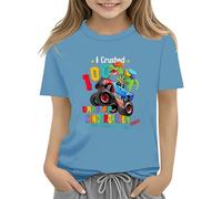 vaolkwsacz 100th Day of School Celebration for Girls and Boys Kids T Shirts Fun Colorful Numbers Toy Truck Football Basketball Baby, Azzurro, 12-13 Jahre
