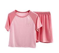 vaolkwsacz Abbigliamento sportivo a maniche corte, maglietta e pantaloncini attivi, 2 pezzi, per il tempo libero, per bambini, per il tempo libero, Colore: rosa., 3-4 Jahre