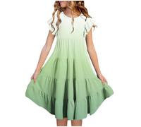vaolkwsacz Abiti Estivi Bambina Doppio Strato Manica Scorre A Linea A Casual Gradiente Abiti Midi 615 Anni Bambina 86, verde, 6-7