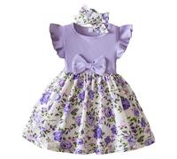 vaolkwsacz Abito estivo da bambina con stampa casual, gonna piccola, abito casual in stile straniero, carino, adatto per bambine da nove mesi a tre anni, Lilla, 9-12 Monate