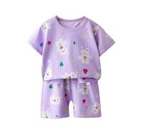 vaolkwsacz Baby Boys Pajamas Set Infant Short Sleeve Print T Shirt Top Short Cute Toddler Girls Set Summer Sleepwear Pantaloni per bambini 86, Lilla, 6-12 Monate