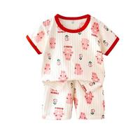 vaolkwsacz Baby Boys Pajamas Set Infant Short Sleeve Print T Shirt Top Short Cute Toddler Girls Set Summer Sleepwear Pantaloni per bambini 86, beige., 5-6 Jahre