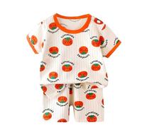 vaolkwsacz Baby Boys Pajamas Set Infant Short Sleeve Print T Shirt Top Short Cute Toddler Girls Set Summer Sleepwear Pantaloni per bambini 86, Colore: arancione., 12-18 Monate