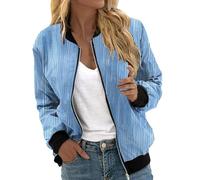 vaolkwsacz Bomber da donna, giacca corta da aviatore, multicolore, per le mezze stagioni, sottile, a maniche lunghe, con chiusura lampo, per l'autunno, per il tempo libero, per l'autunno, Celeste., XL