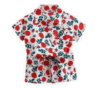 vaolkwsacz Camicie con bottoni e set corti per abiti estivi per vestiti in 2 pezzi. Costume per bambini, Colore: rosso, 4-5 Jahre