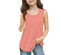 vaolkwsacz Canottiera sportiva per vacanze, corsa, allenamento, tinta unita, casual, maglietta da ragazza, 146, Colore: rosa., 9-10 Jahre