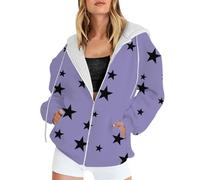 vaolkwsacz Cappotto da donna con motivo a stelle, giacca per le mezze stagioni, con zip up, a maniche lunghe, vintage, per l'autunno, largo, per il tempo libero, sottile, da corsa, da donna, corto