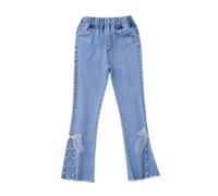 vaolkwsacz Children's Clothing Girls Jeans Autumn Style Medium and Large Children's Bell Bottom Pants Girls Leggings Ragazze Pantaloni corti 128, Azzurro, 4-5 Jahre