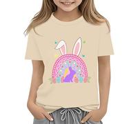 vaolkwsacz Easter Shirts for Toddler Boy - Maglietta a maniche corte Tractor Bunny per bambini, in cotone, 2 13 anni, con fiori, beige., 4-5 Jahre