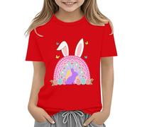 vaolkwsacz Easter Shirts for Toddler Boy - Maglietta a maniche corte Tractor Bunny per bambini, in cotone, 2 13 anni, con fiori, Colore: rosso, 4-5 Jahre