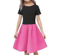 vaolkwsacz Elegante abito estivo da bambina a maniche corte Twirl skater-T-Shirts A-Line per scuola 4-12 ragazze taglia, rosa intenso, 13-14 Jahre