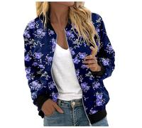 vaolkwsacz Giacca bomber da aviatore, da donna, con stampa floreale, giacca da pilota, multicolore, per il tempo libero, comoda e sottile, per l'autunno, giacca corta, Blu, XL