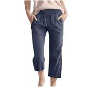 vaolkwsacz Giornaliero Elastico Vita Dritto Tinta unita Pantaloni Casual Allentati 3/4 Lunghezza Pantaloni Atletica Pantaloni Ragazze, Blu marino, 10-11 Jahre