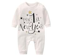 vaolkwsacz Il mio primo abbigliamento di Capodanno neonato, ragazzo, ragazza, abiti di Capodanno, tuta da lettera, tuta, fascia, set di abiti body bambino, bianco, 6-9 Monate