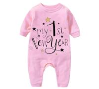 vaolkwsacz Il mio primo abbigliamento di Capodanno neonato, ragazzo, ragazza, abiti di Capodanno, tuta da lettera, tuta, fascia, set di abiti body bambino, Colore: rosa., 6-9 Monate