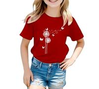 vaolkwsacz Kids Children Daily Casual Cute Printed Short Sleeve O Neck T Shirt Shirt Top Girls Christmas, Colore: rosso, 4-5 Jahre