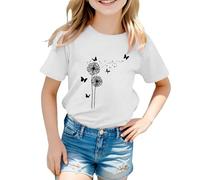 vaolkwsacz Kids Children Daily Casual Cute Printed Short Sleeve O Neck T Shirt Shirt Top Girls Christmas, bianco, 9-10 Jahre