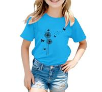 vaolkwsacz Kids Children Daily Casual Cute Printed Short Sleeve O Neck T Shirt Shirt Top Girls Christmas, Blu, 6-7 Jahre