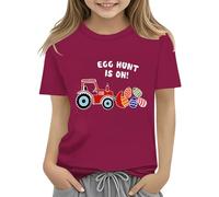 vaolkwsacz Kids Easter Bunny T Shirt with Colorful Eggs and Design Soft T Shirt for Girls Comfort and Stylish Girlleggins, Vino, 2-3 Jahre