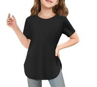 vaolkwsacz Maglietta a maniche corte da ragazza girocollo morbida tunica Top T Shirts 514 anni top 140, Nero , 11-12 Jahre
