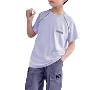 vaolkwsacz Maglietta a maniche corte sportiva stile sottile ragazza e maglia ad asciugatura rapida allentata Top, Lilla, 10-11 Jahre