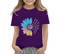 vaolkwsacz Maglietta da ragazza a forma di girasole dolce floreale grafica T-shirt allentata girocollo a maniche corte casual top ragazzo 1., Lilla, 8-9 Jahre