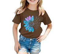 vaolkwsacz Maglietta da ragazza con girasoli dolci fiori grafici allentati t-shirt girocollo manica corta casual top supereroi ragazza, marrone, 10-11Years