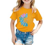 vaolkwsacz Maglietta da ragazza con girasoli dolci fiori grafici allentati t-shirt girocollo manica corta casual top supereroi ragazza, giallo., 3-4 Jahre